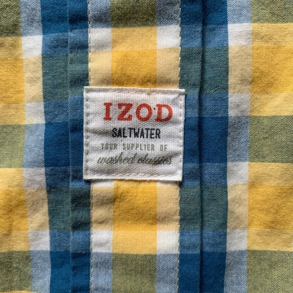 Izod Saltwater Blue & Yellow Plaid Button Down - Picture 5 of 6